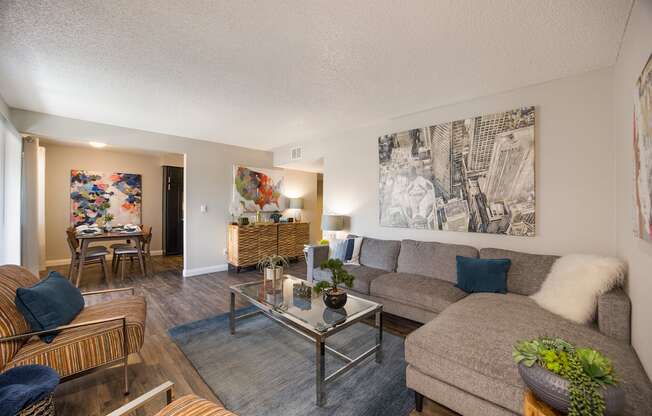 Living room with a couch and a coffee table at 2900 Lux Apartment Homes, Nevada