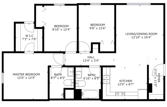 3 beds, 2 baths, 1,130 sqft, $1,395, Unit 124-204