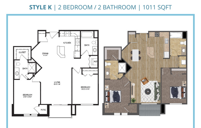2 beds, 2 baths, 1,011 sqft, $2,275, Unit B-111