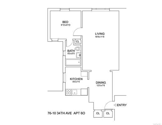 1 bed, 1 bath, 500 sqft, $1,850, Unit 6O