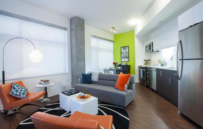 Living Room Including Kitchen at Venn Apartments in San Francisco