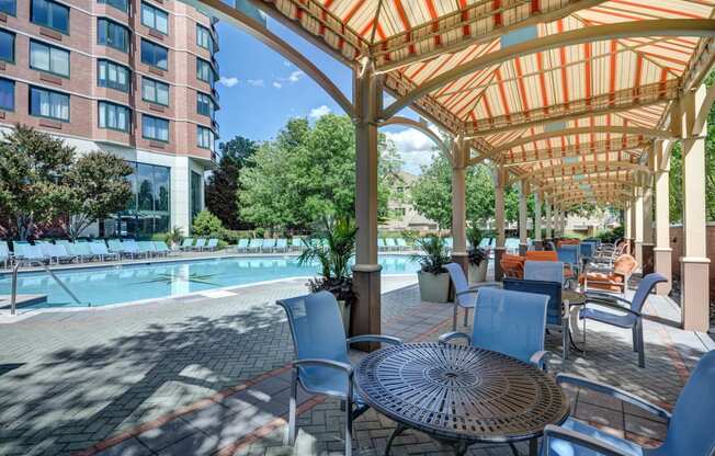 Poolside Sundeck with Shaded Lounge Area at Windsor at Mariners, 07020, NJ