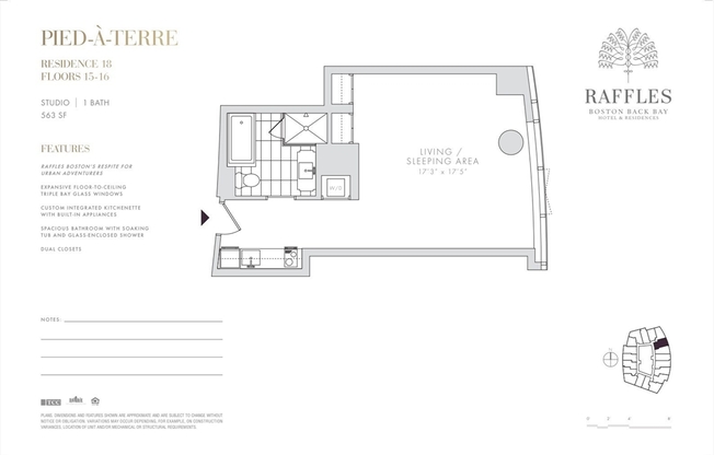 Studio, 1 bath, 563 sqft, $7,500, Unit 1518