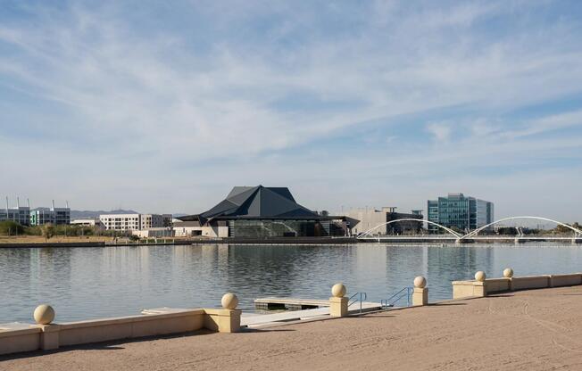 Tempe Town Lake right outside your door—peaceful waterfront views, paddleboarding, and stunning skyline scenery just minutes from home.