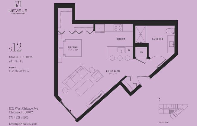 Studio, 1 bath, 681 sqft, $2,365, Unit 512