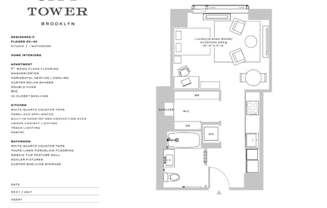 Studio, 1 bath, $3,450, Unit 30C