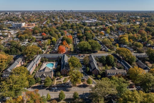 Aerial view of Malvern Manor and Carytown in the distance