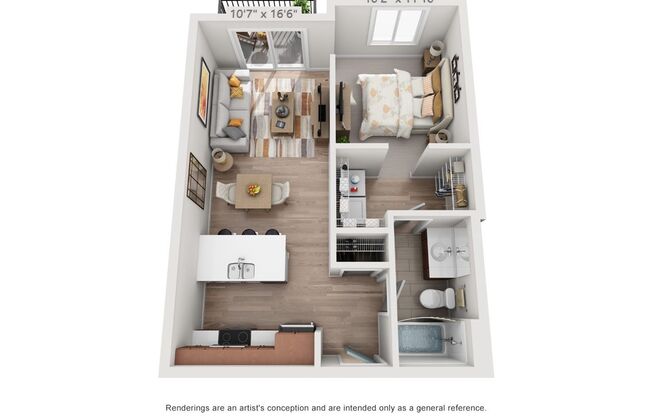 Studio, 1 bath, 611 sqft, $1,000, Unit 211