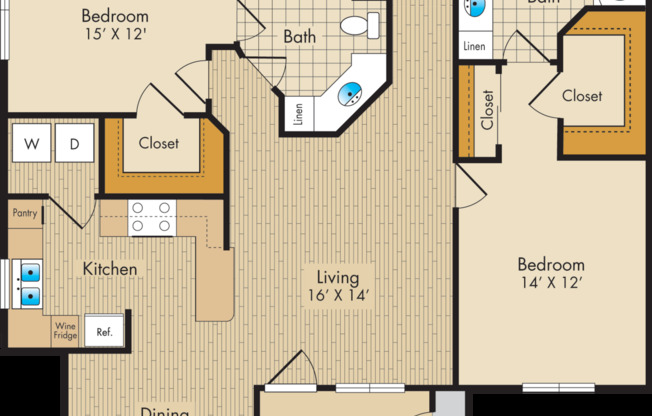 2 beds, 2 baths, 1,185 sqft, $2,115