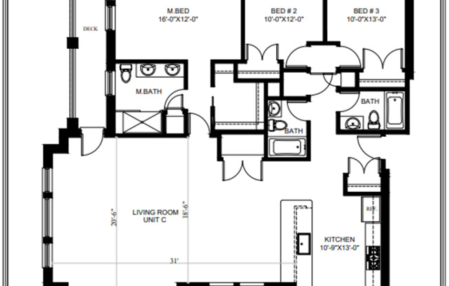 3 beds, 3 baths, 1,875 sqft, $3,195, Unit 1622- unit C