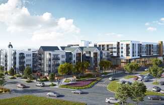 a rendering of an apartment complex with cars parked in a parking lot at AVE Paradise Valley, Arizona