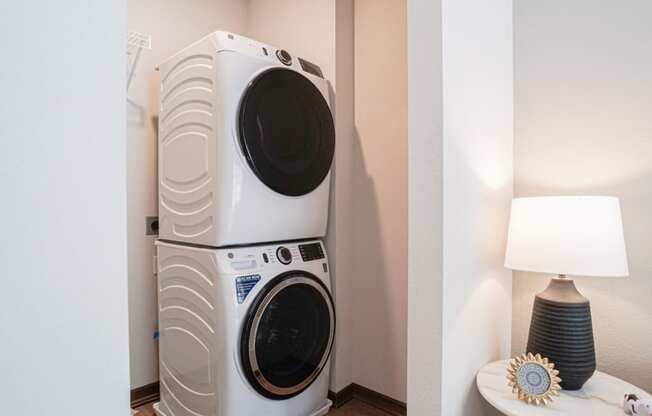 a washer and dryer in a hotel room at The Yards and Backyards, Minnesota