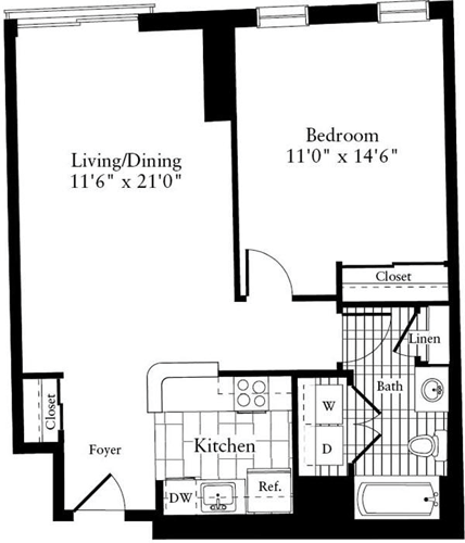 1 bed, 1 bath, 753 sqft, $2,710, Unit 0305