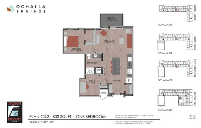1 bed, 1 bath, 803 sqft, $1,840, Unit 319