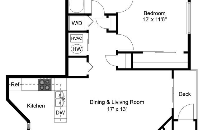 1 bed, 1 bath, 615 sqft, $1,565, Unit 112