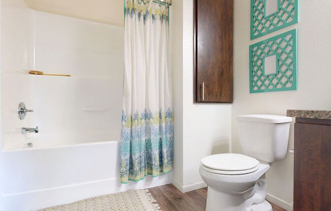 a bathroom with a white toilet next to a bathtub