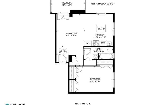 2 beds, 1 bath, 740 sqft, $2,500, Unit 305