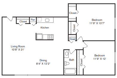 2 beds, 1 bath, 826 sqft, $1,073