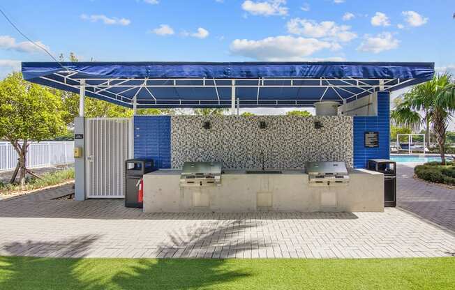 Grilling station with two BBQ grills at Blue Lagoon 7 in Miami, FL