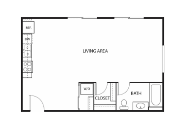 Studio, 1 bath, 595 sqft, $1,215