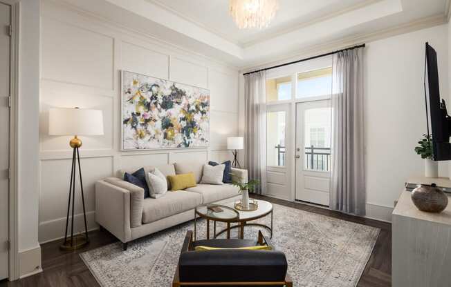 a living room with a couch and a coffee table
