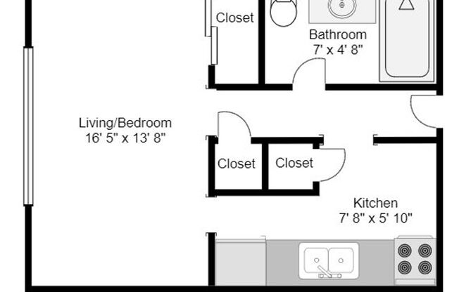 Studio, 1 bath, 422 sqft, $595, Unit Apt # 104