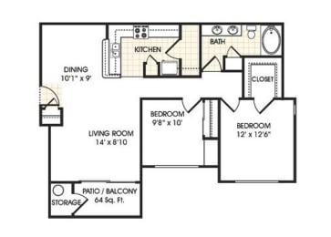 2 beds, 1 bath, 970 sqft, $1,454