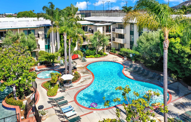 a view of the pool at amphora resort amenities at Willow Tree Apartments, Torrance, CA, 90505