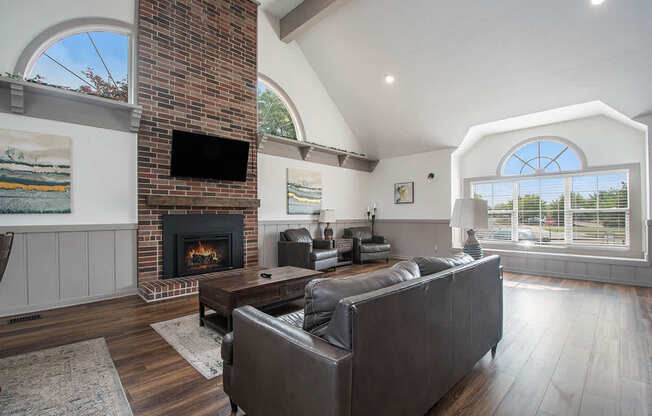 Clubhouse with Fireplace Wall at The Crossings Apartments in Grand Rapids, MI