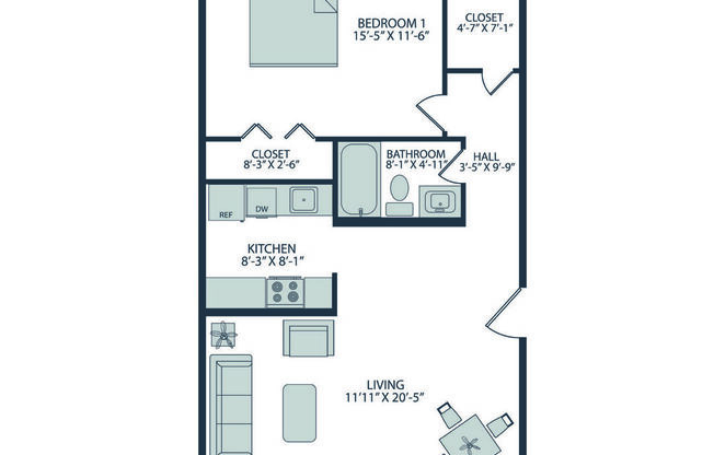 1 bed, 1 bath, 760 sqft, $1,333