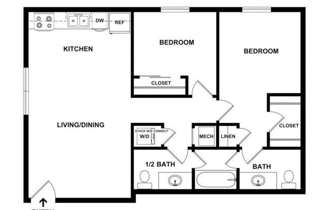 2 beds, 1.5 baths, 800 sqft, $1,352