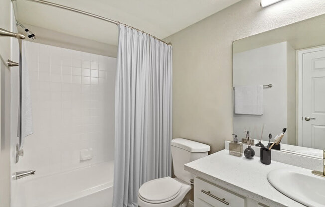 Model bathroom with white vanity