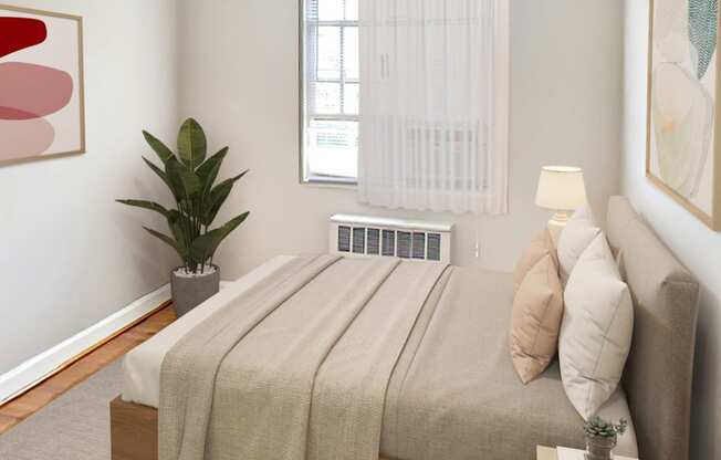 Apartment bedroom (virtually staged) at Mason Hall in Alexandria, VA 22314