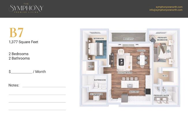 2 beds, 2 baths, 1,389 sqft, $2,720, Unit 206