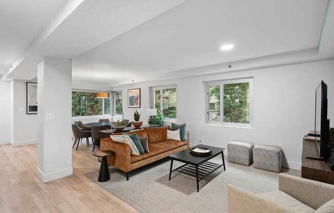 a living room with a couch and a table