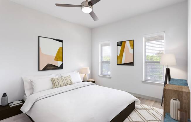 furnished bedroom with ceiling fan