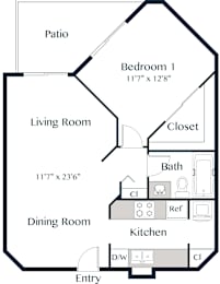 1 bed, 1 bath, 695 sqft, $1,150