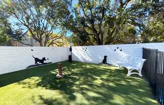 A dog is sitting on a bench in a park.