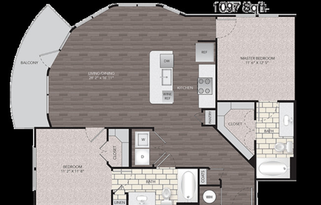 2 beds, 2 baths, 1,110 sqft, $2,236