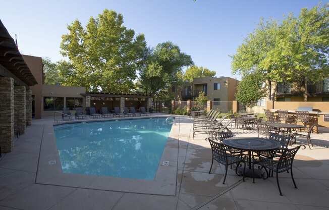 Pool and pool patio at Tierra Pointe Apartments in Albuquerque NM October 2020