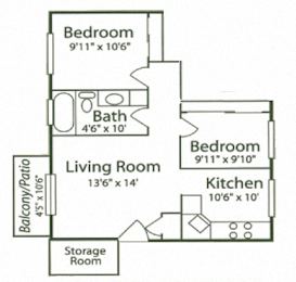 2 beds, 1 bath, 765 sqft, $1,727