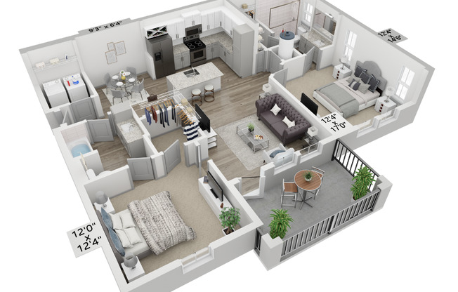 2 beds, 2 baths, 1,095 sqft, $1,595