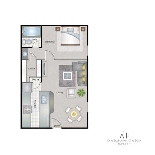 1 bed, 1 bath, 500 sqft, $969