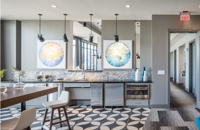Dining and serving area in common space at Tinsley on the Park | Apartments In Houston