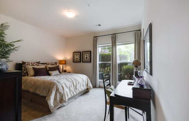 Carpeted Bedroom With Large Double Windows