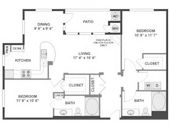 2 beds, 2 baths, 1,115 sqft, $2,960