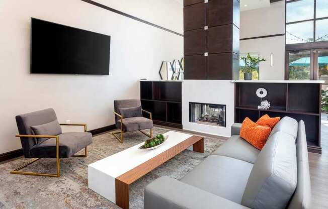 Clubroom With TV at Towers at Costa Verde Apartments, California