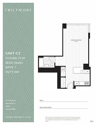 Studio, 1 bath, $4,285, Unit 36C