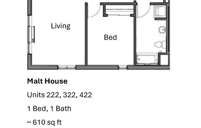 1 bed, 1 bath, 610 sqft, $1,600, Unit 222