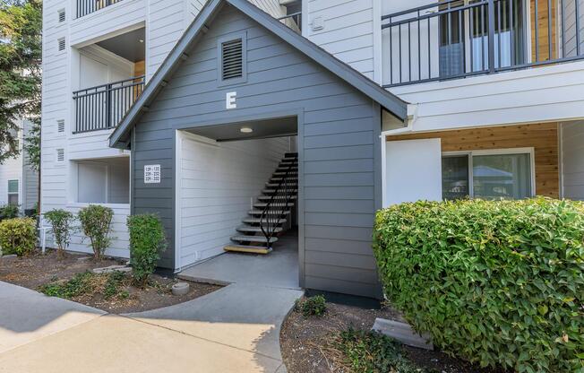 a house that is parked on the side of a building